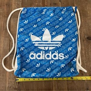 Adidas Blue and White Drawstring Bag